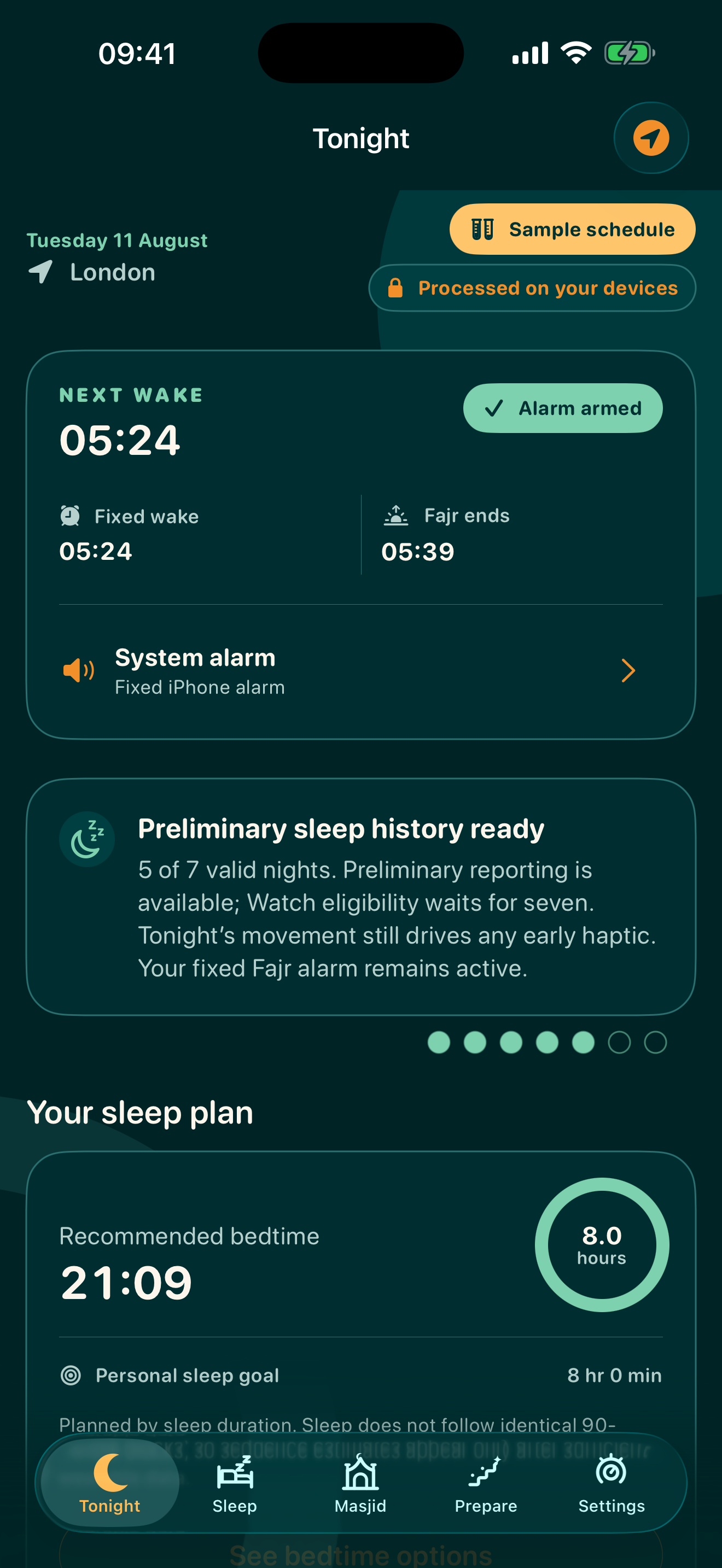 Tonight screen in the Awan beta, dark appearance